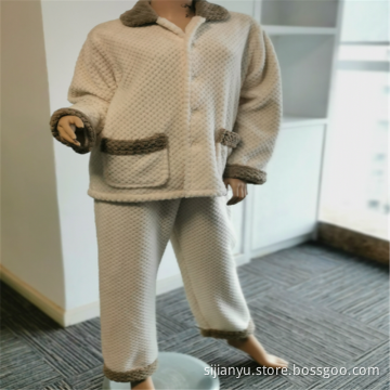 100% Polyester Brushed Pockets Lapel Pajamas